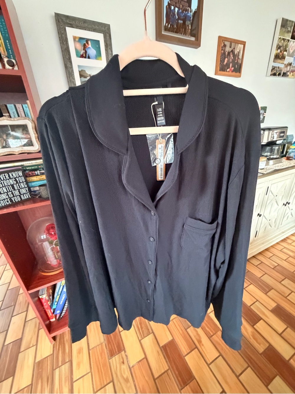 SKIMS Black Button-Front Long Sleeve Pajama Top